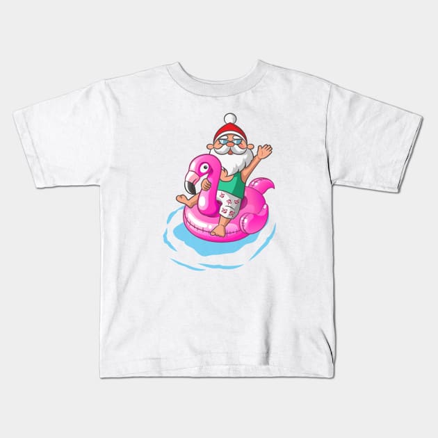 Christmas in July Santa Hawaiian Flamingo Summer Surf Gift Kids T-Shirt by Ramadangonim